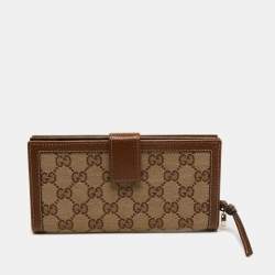 Pre Owned محفظة غوتشي بري جلد وكانفاس جي جي بني/بيج بسحاب محيط
