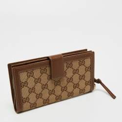 Pre Owned محفظة غوتشي بري جلد وكانفاس جي جي بني/بيج بسحاب محيط