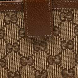 Pre Owned محفظة غوتشي بري جلد وكانفاس جي جي بني/بيج بسحاب محيط