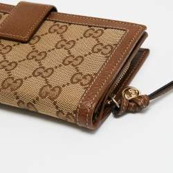 Pre Owned محفظة غوتشي بري جلد وكانفاس جي جي بني/بيج بسحاب محيط