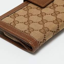 Pre Owned محفظة غوتشي بري جلد وكانفاس جي جي بني/بيج بسحاب محيط
