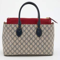 Pre Owned Gucci Multicolor GG Supreme Monogram and Leather Small Tuscany Top Zip Tote