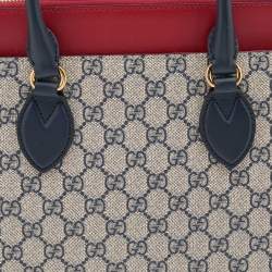 Pre Owned Gucci Multicolor GG Supreme Monogram and Leather Small Tuscany Top Zip Tote