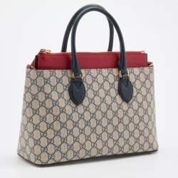 Pre Owned Gucci Multicolor GG Supreme Monogram and Leather Small Tuscany Top Zip Tote