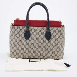 Pre Owned Gucci Multicolor GG Supreme Monogram and Leather Small Tuscany Top Zip Tote