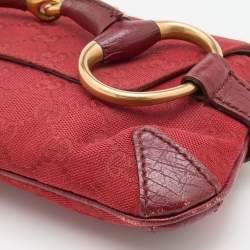 Pre Owned Gucci Red GG Canvas and Leather Horsebit Chain Clutch