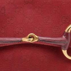 Pre Owned Gucci Red GG Canvas and Leather Horsebit Chain Clutch