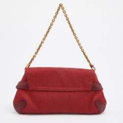 Pre Owned Gucci Red GG Canvas and Leather Horsebit Chain Clutch