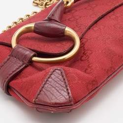 Pre Owned Gucci Red GG Canvas and Leather Horsebit Chain Clutch