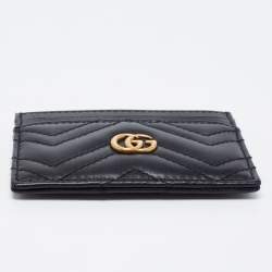 Pre Owned Gucci Black Matelassé Leather GG Marmont Card Holder