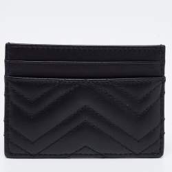 Pre Owned Gucci Black Matelassé Leather GG Marmont Card Holder