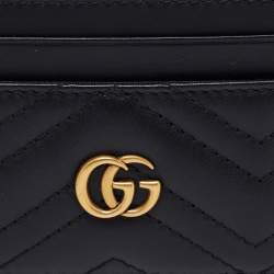 Pre Owned Gucci Black Matelassé Leather GG Marmont Card Holder