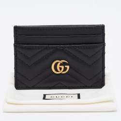 Pre Owned Gucci Black Matelassé Leather GG Marmont Card Holder