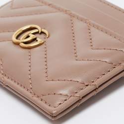 Pre Owned Gucci Beige Matelassé Leather GG Marmont Card Holder
