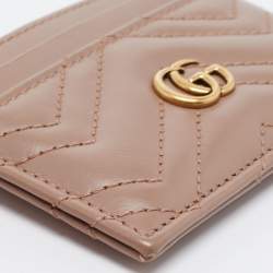 Pre Owned Gucci Beige Matelassé Leather GG Marmont Card Holder