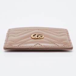 Pre Owned Gucci Beige Matelassé Leather GG Marmont Card Holder