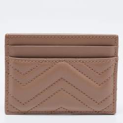 Pre Owned Gucci Beige Matelassé Leather GG Marmont Card Holder