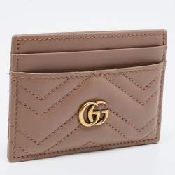 Pre Owned Gucci Beige Matelassé Leather GG Marmont Card Holder