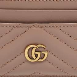 Pre Owned Gucci Beige Matelassé Leather GG Marmont Card Holder