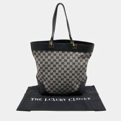 Pre Owned Gucci Black/Grey GG Canvas and Leather Bucket Tote