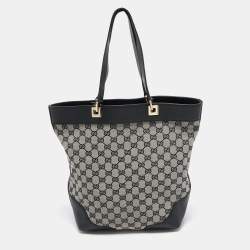 Pre Owned Gucci Black/Grey GG Canvas and Leather Bucket Tote