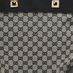 Pre Owned Gucci Black/Grey GG Canvas and Leather Bucket Tote