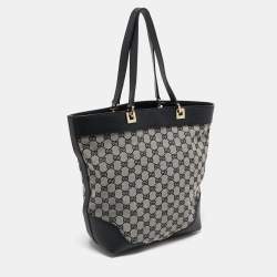 Pre Owned Gucci Black/Grey GG Canvas and Leather Bucket Tote