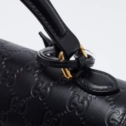 Gucci Black Guccissima Leather Small Padlock Top Handle Bag