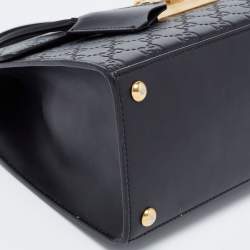 Gucci Black Guccissima Leather Small Padlock Top Handle Bag