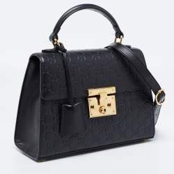 Gucci Black Guccissima Leather Small Padlock Top Handle Bag