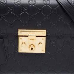 Gucci Black Guccissima Leather Small Padlock Top Handle Bag