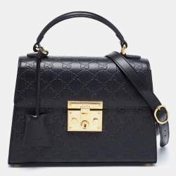 Gucci Black Guccissima Leather Small Padlock Top Handle Bag