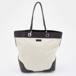 Pre Owned Gucci  Off White/Brown Canvas and Guccissima Leather Tote