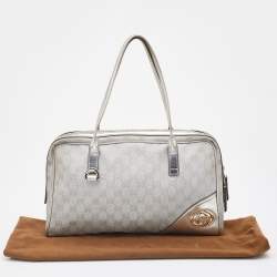 Pre Owned Gucci Silver GG Canvas and Leather New Britt Boston Bag