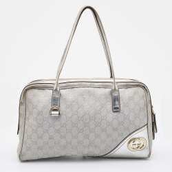 Pre Owned Gucci Silver GG Canvas and Leather New Britt Boston Bag