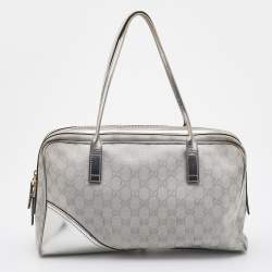 Pre Owned Gucci Silver GG Canvas and Leather New Britt Boston Bag