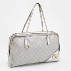 Pre Owned Gucci Silver GG Canvas and Leather New Britt Boston Bag