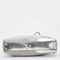 Pre Owned Gucci Silver GG Canvas and Leather New Britt Boston Bag