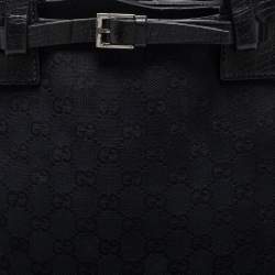Pre Owned Gucci Black GG Canvas and Leather Belt Tote