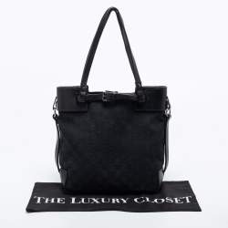 Pre Owned Gucci Black GG Canvas and Leather Belt Tote