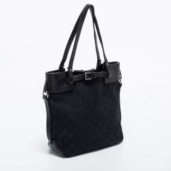 Pre Owned Gucci Black GG Canvas and Leather Belt Tote