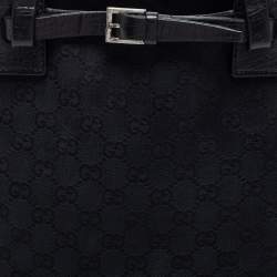 Pre Owned Gucci Black GG Canvas and Leather Belt Tote