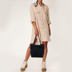 Pre Owned Gucci Black GG Canvas and Leather Belt Tote