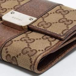 Gucci Brown/Beige GG Canvas and Leather Flap French Wallet