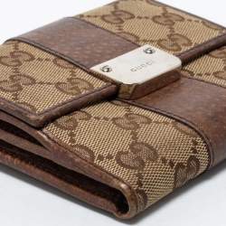 Gucci Brown/Beige GG Canvas and Leather Flap French Wallet