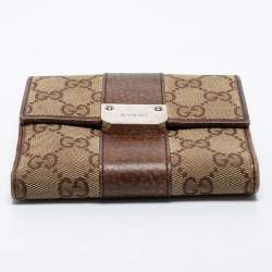 Gucci Brown/Beige GG Canvas and Leather Flap French Wallet