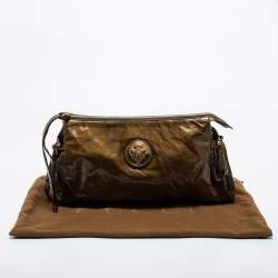 Pre Owned Gucci Metallic Green Leather Large Hysteria Clutch