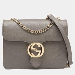 Gucci Interlocking G Shoulder Bag Small Pink in Pebbled Calfskin with Light  Gold-tone - US