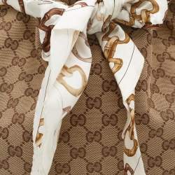 Pre Owned Gucci Beige/White GG Canvas and Leather Positano Scarf Hobo