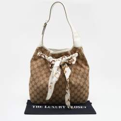 Pre Owned Gucci Beige/White GG Canvas and Leather Positano Scarf Hobo